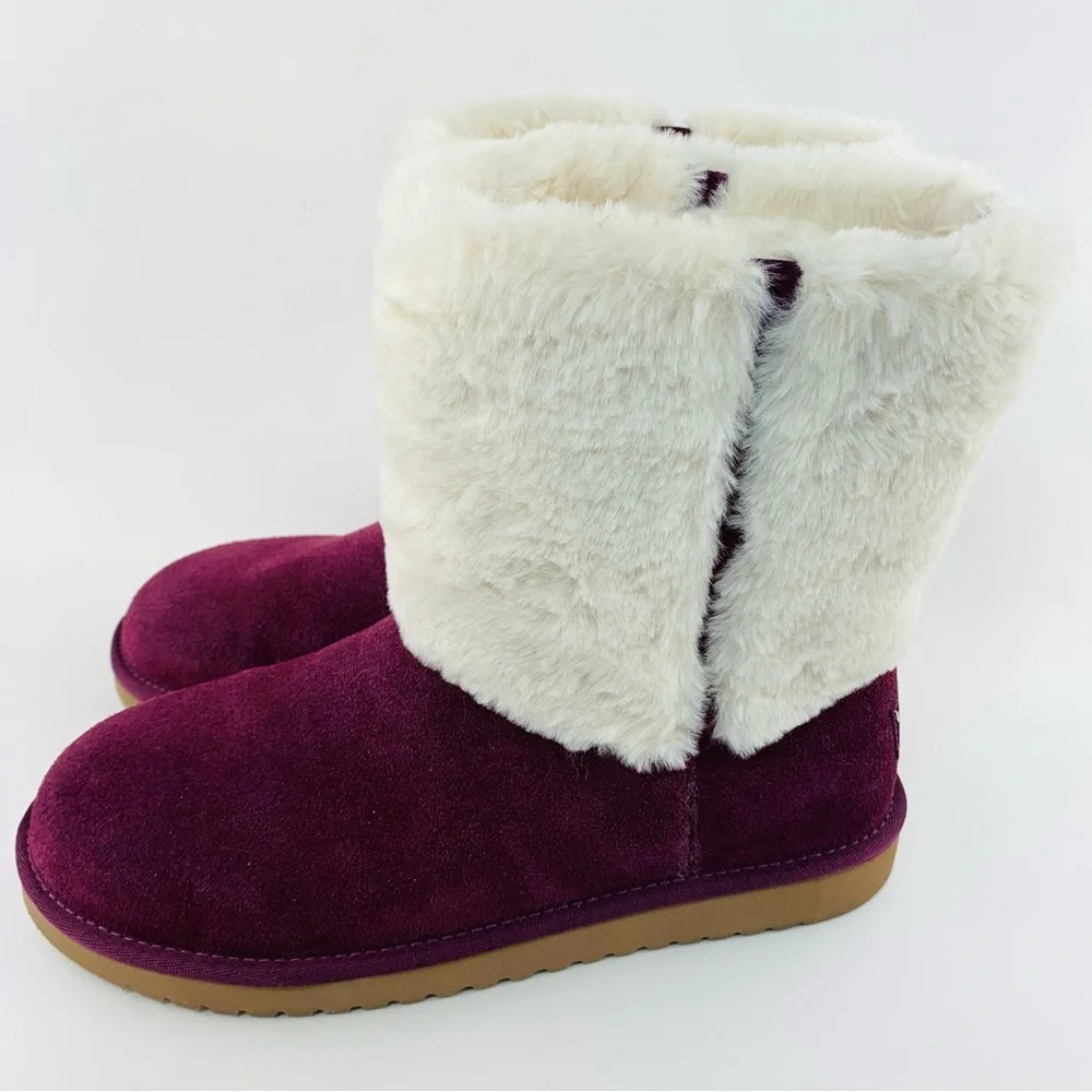 NEW Koolaburra by UGG Women’s Faux Fur Winter Boots Size 9 US - Plum & White - Picture 2 of 15
